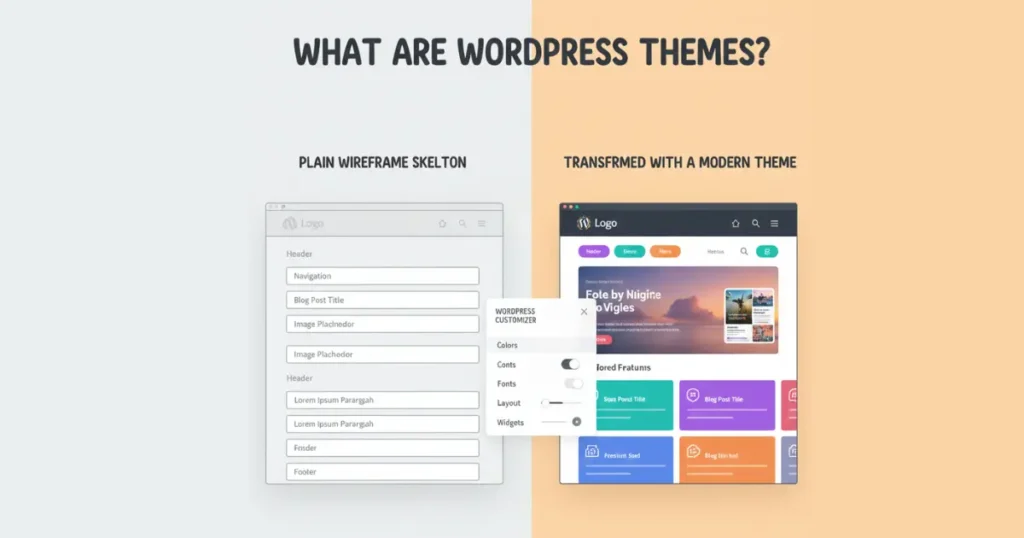 Beginner-friendly screenshot of WordPress dashboard during initial setup with hosting and theme selection