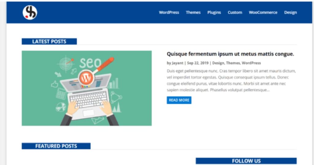 Blog Template for Divi showing a styled blog page layout with sidebar and featured post sections