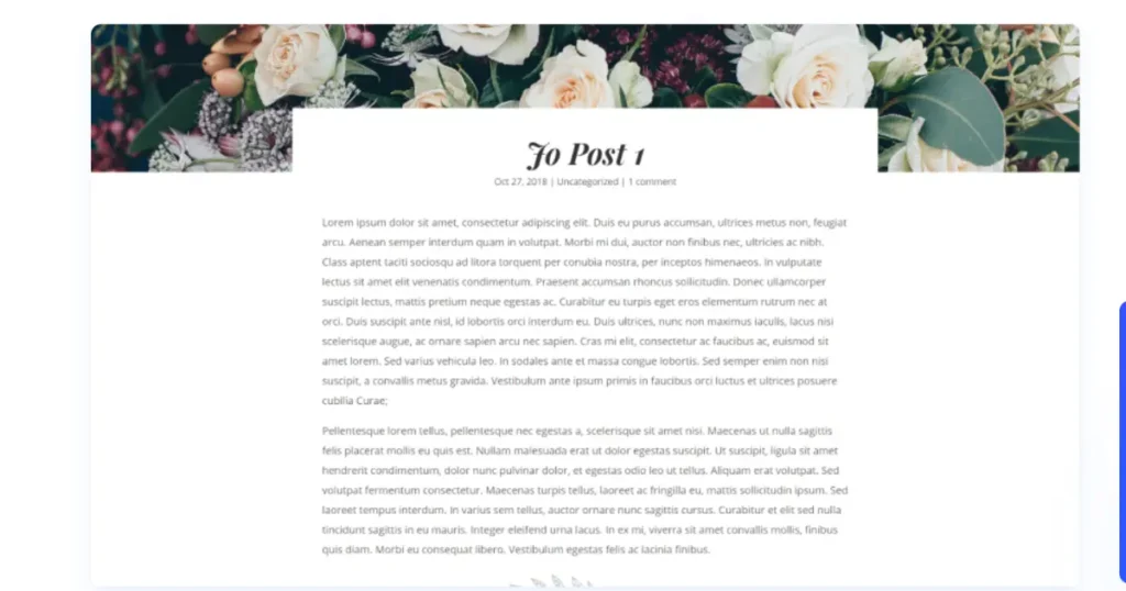 Jo Post Layouts showing editorial Divi blog post template designs with styled titles and comment sections
